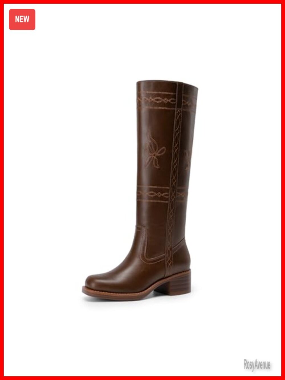 Women's Faux Leather Knee High Boots Square Toe Slip On Western